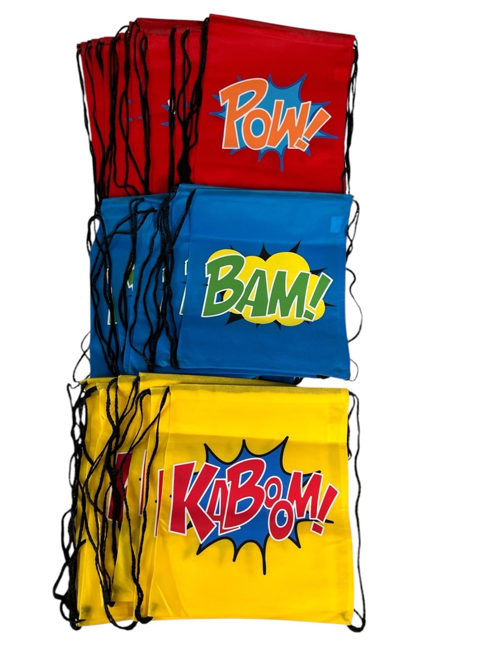 Kids Superhero Comic Print Drawstring Backpack Set of 25 Red Blue Yellow
